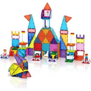 imagePicassoTiles 63 Pcs Magnetic Building Block Tiles with 2 Character Figures Construction Stacking STEM 3D Toy Set Creative Educational Learning Kit Magnet Montessori Playset for Kids ampamp Toddlers Ages 3353pc