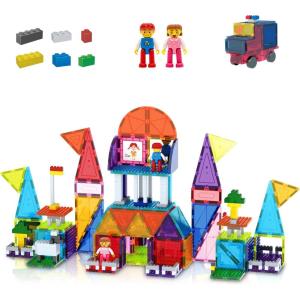 imagePicassoTiles 63 Pcs Magnetic Building Block Tiles with 2 Character Figures Construction Stacking STEM 3D Toy Set Creative Educational Learning Kit Magnet Montessori Playset for Kids ampamp Toddlers Ages 3333pc