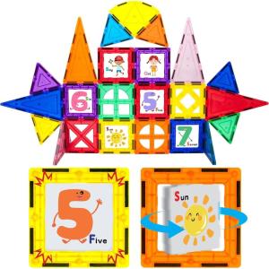 imagePicassoTiles Magnetic Building Blocks with Tiles and Clickin Educational Graphic Arts Magnet Construction Toy Set STEM Learning Playset Child Brain Development Stacking Playboard