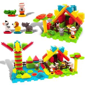 imagePicassoTiles PTB100 100pcs Hedgehog Shape 3D Building Blocks Tiles Farm Theme Set Learning Playset STEM Toy Set Educational Kit Child Branin Development Preschool Kindergarten Toy100 pcsFarm