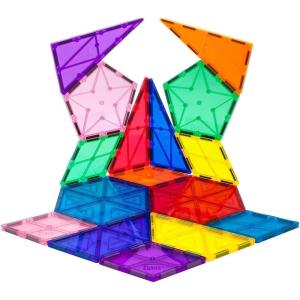 imagePicasssoTiles 72 Piece Magnetic Building Tiles Castle Winter Ice Theme Construction Magnet Block Set with Princess Prince Character Stairs Windows Doors STEM Learning Educational Toy Kids Ages 3 PT7216PC