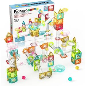 imagePicassoTiles Magnet Tiles Building Block Travel Size Magnetic Marble Run Construction Toy Set Mini Diamond Marble Racetrack Building Blocks Playset Education STEM Learning Kit Boy Girl 3 PTMG45Mini Marble 60 Pcs