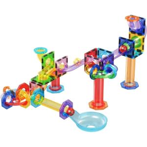 imagePicassoTiles Marble Run 60 Piece Race Track Magnetic Tiles Magnet Building Block Educational Construction Toy Set Playset STEM Learning Kit Child Brain Development HandEye Coordination Training PTG6060 Piece Race Track