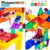 imagePicassoTiles 150PC Magnetic Race Car Track  3 LED Light Up Truck Cars  6PC Expansion Ramp Tiles Mega Bundle STEAM Learning Enhance Construction Skills HandEye Coordination and Fine Motor Skills