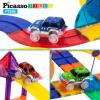 imagePicassoTiles 150PC Magnetic Race Car Track  3 LED Light Up Truck Cars  6PC Expansion Ramp Tiles Mega Bundle STEAM Learning Enhance Construction Skills HandEye Coordination and Fine Motor Skills