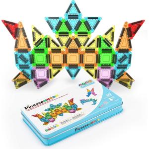 imagePicassoTiles 50PC Nano Magnetic Tile Travel Toy Construction Building Blocks Playset with Storage Case STEM Montessori Classroom Learning Magnet Tiles Stacking Toys for Toddlers Girls Boys Age 3 PN0250pcs Mini With Case
