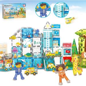 imagePicassoTiles Magnet Tiles Building Blocks 3in1 Aquarium Safari Animal ampamp Metro Theme Playset with 24 Character Action Figures Magnetic STEM Learning Toys Construction Set Toddler kids Ages 3 PTQ1245