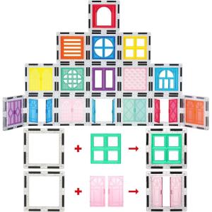 imagePicassoTiles Window and Door Clip On Magnetic Blocks Magnet Tiles Magnets Building Tile Construction Toy Set STEM Education Toys Learning Kit Stacking Block Playset Boys ampamp Girls Age 3 PT30Red