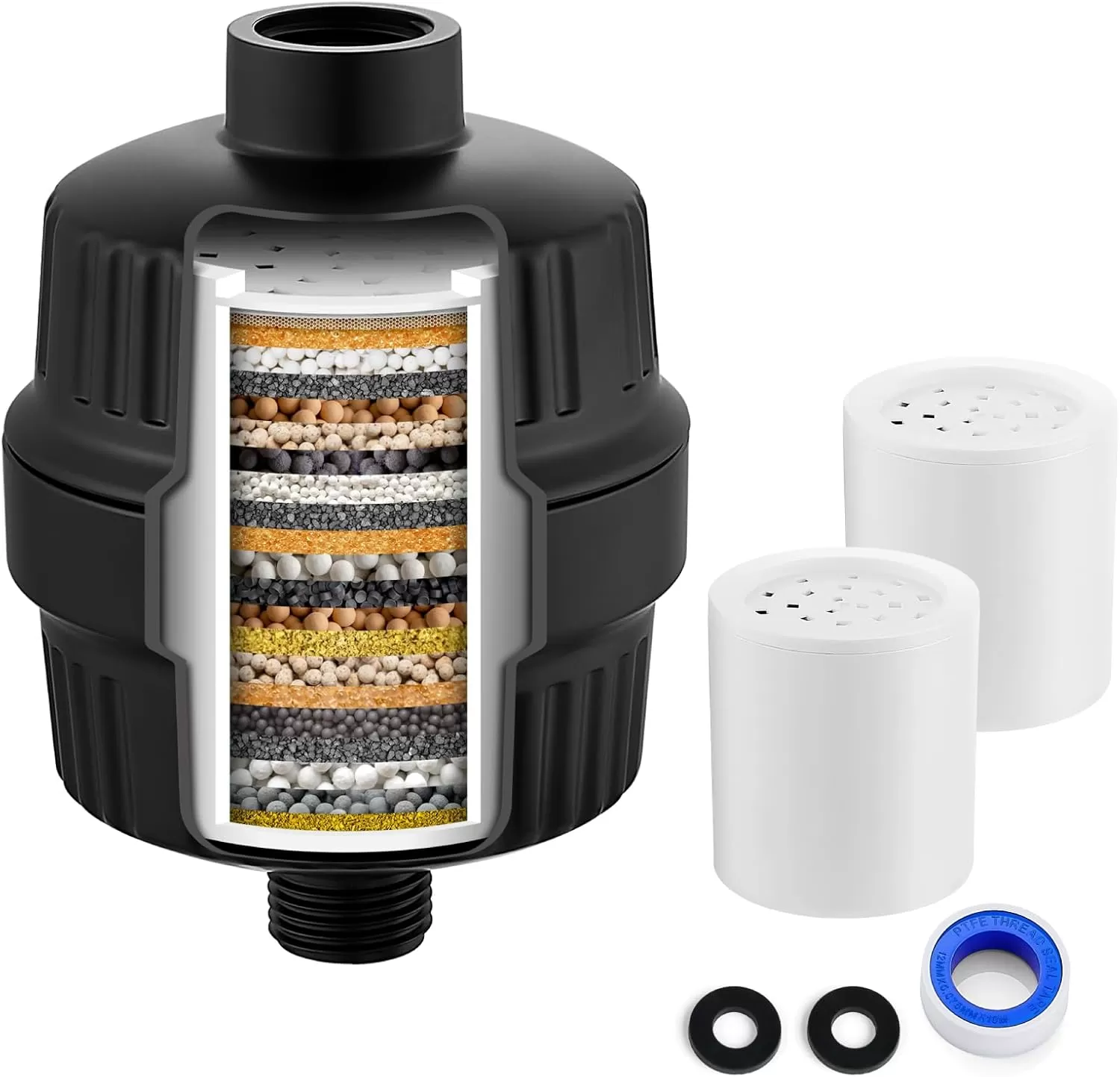 imagegotonovo 20 Stage Shower Head Filter for Hard WaterShower Filter with 2 Replaceable Cartridges High Pressure Shower Water Filter Removes Odors and Impurities Matte BlackMatte Black