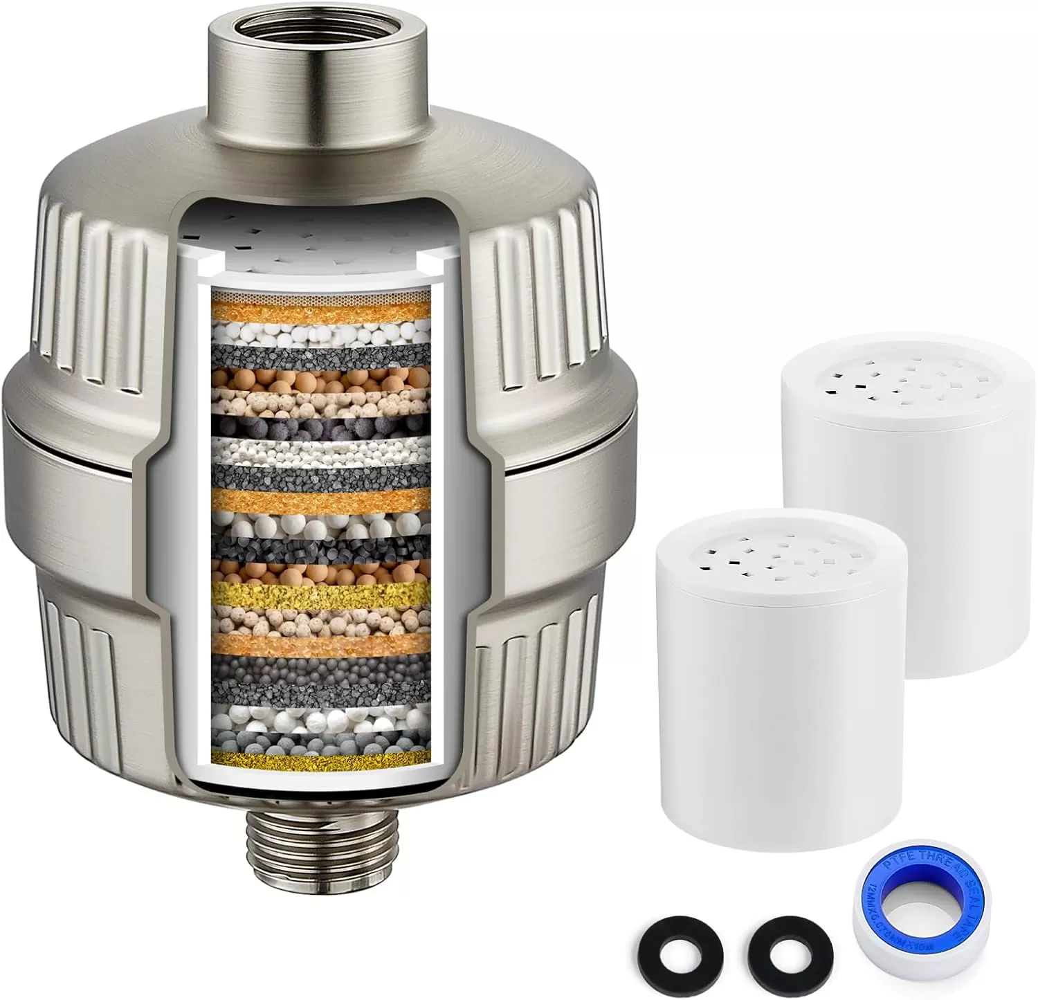 imagegotonovo 20 Stage Shower Head Filter for Hard WaterShower Filter with 2 Replaceable Cartridges High Pressure Shower Water Filter Removes Odors and Impurities Matte BlackBrushed Nickel