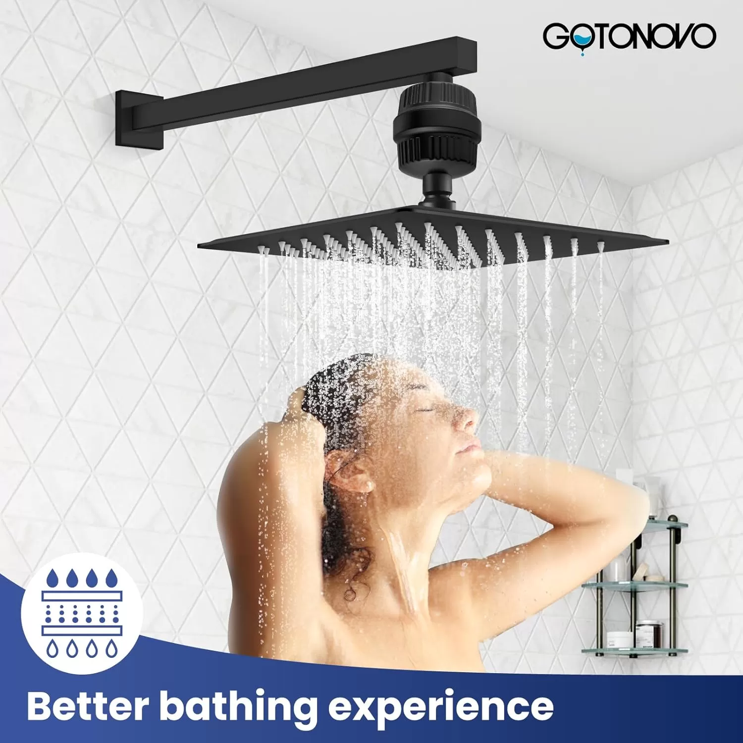 imagegotonovo 20 Stage Shower Head Filter for Hard WaterShower Filter with 2 Replaceable Cartridges High Pressure Shower Water Filter Removes Odors and Impurities Matte BlackMatte Black