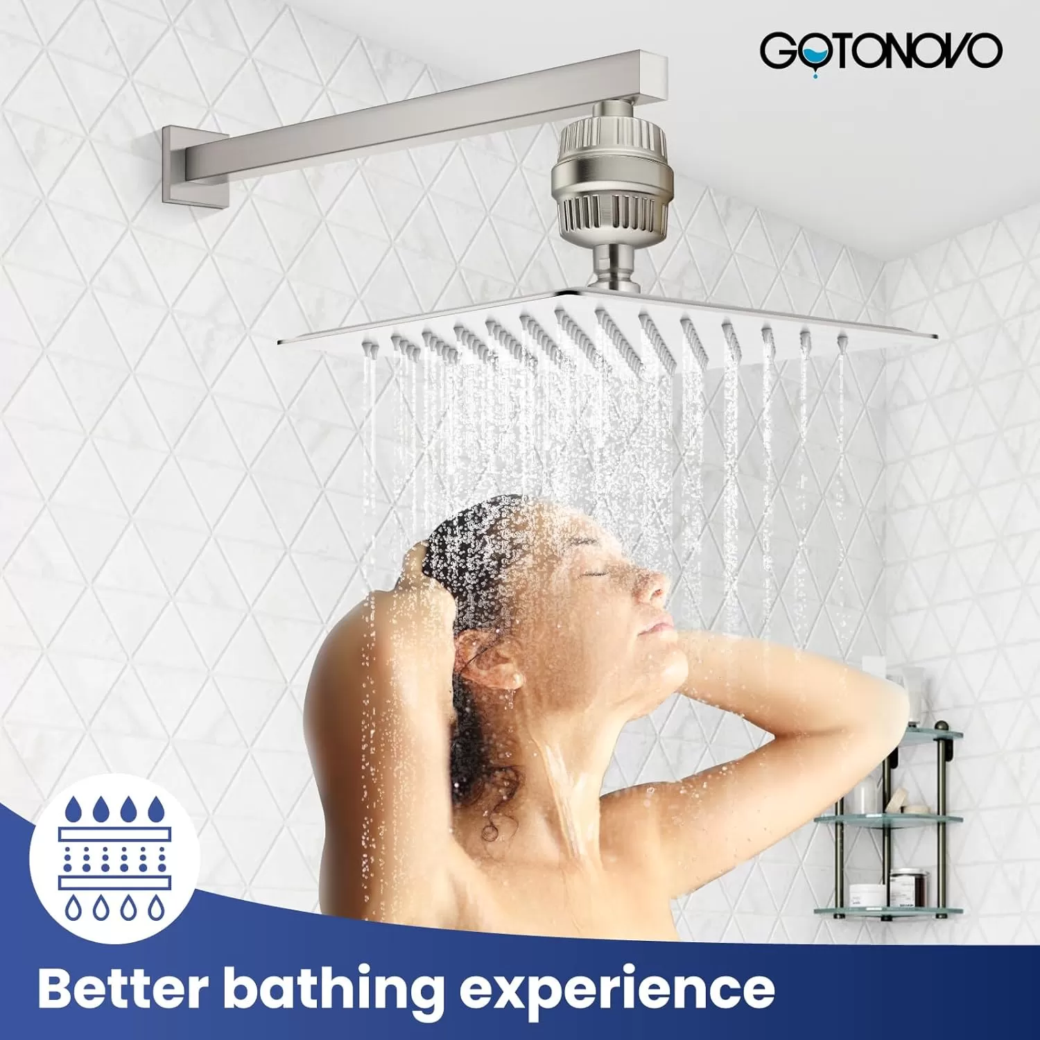 imagegotonovo 20 Stage Shower Head Filter for Hard WaterShower Filter with 2 Replaceable Cartridges High Pressure Shower Water Filter Removes Odors and Impurities Matte BlackBrushed Nickel