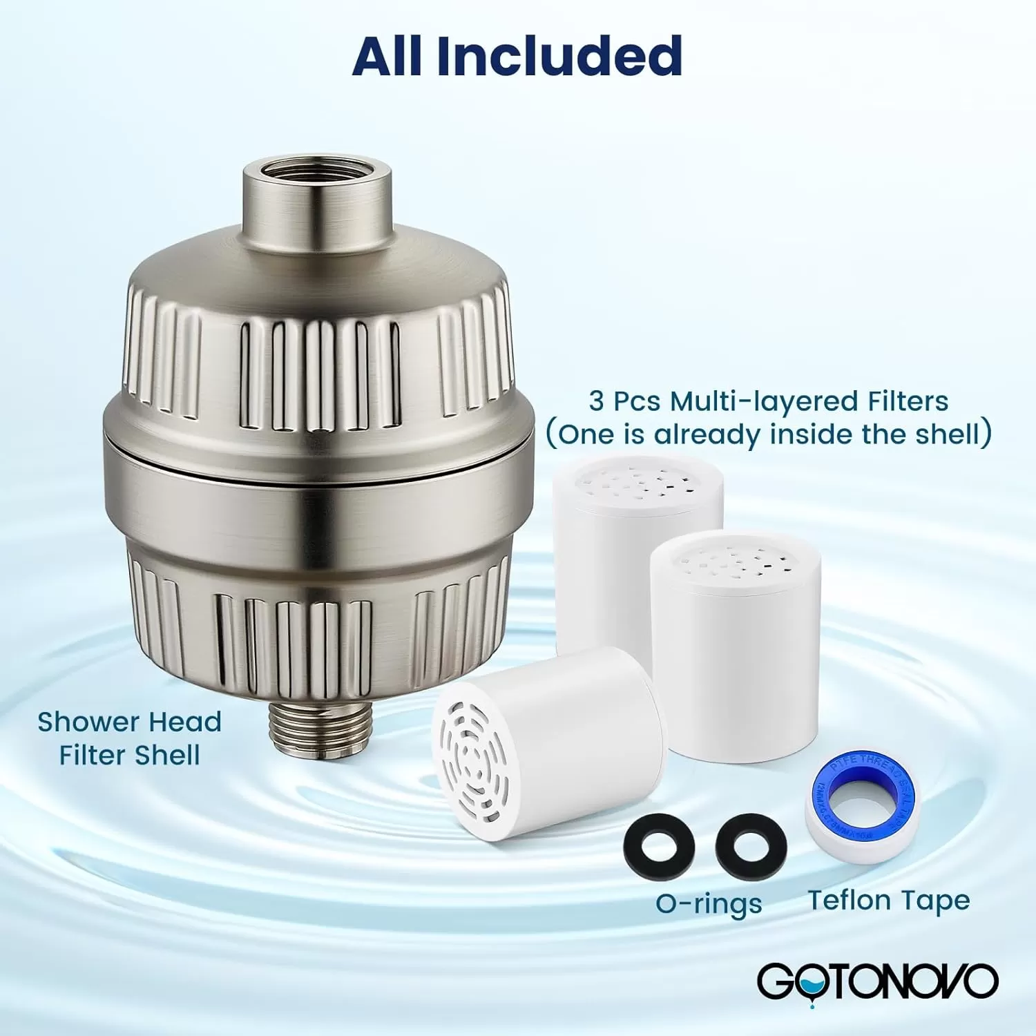 imagegotonovo 20 Stage Shower Head Filter for Hard WaterShower Filter with 2 Replaceable Cartridges High Pressure Shower Water Filter Removes Odors and Impurities Matte BlackBrushed Nickel