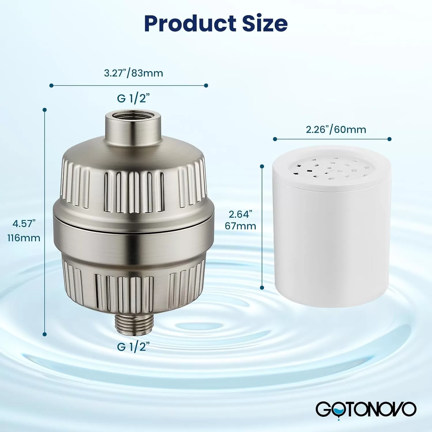 imagegotonovo 20 Stage Shower Head Filter for Hard WaterShower Filter with 2 Replaceable Cartridges High Pressure Shower Water Filter Removes Odors and Impurities Matte BlackBrushed Nickel
