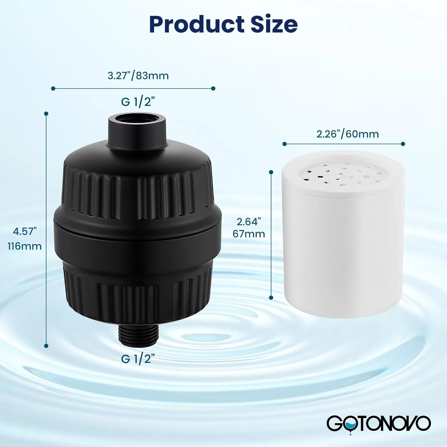 imagegotonovo 20 Stage Shower Head Filter for Hard WaterShower Filter with 2 Replaceable Cartridges High Pressure Shower Water Filter Removes Odors and Impurities Matte BlackMatte Black