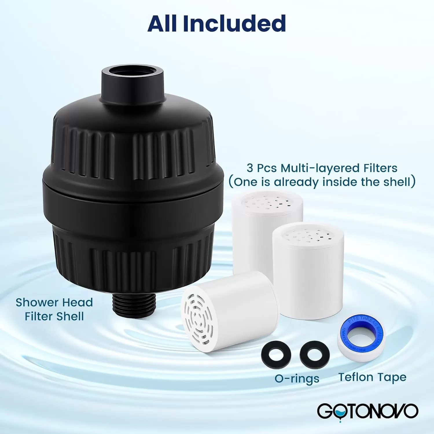 imagegotonovo 20 Stage Shower Head Filter for Hard WaterShower Filter with 2 Replaceable Cartridges High Pressure Shower Water Filter Removes Odors and Impurities Matte BlackMatte Black