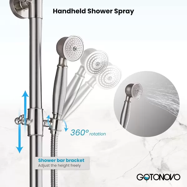 imageBrushed Nickel Shower Set 8Inch Rainfall Shower Head Sinlge handle Shower Faucet Kit with Hand Held Spray High End Luxury