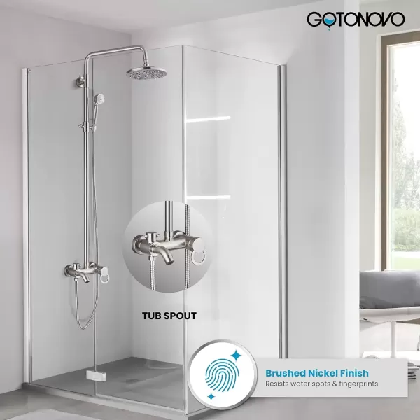 imageBrushed Nickel Shower Set 8Inch Rainfall Shower Head Sinlge handle Shower Faucet Kit with Hand Held Spray High End Luxury