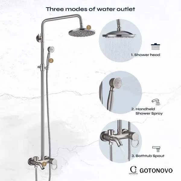 imageBrushed Nickel Shower Set 8Inch Rainfall Shower Head Sinlge handle Shower Faucet Kit with Hand Held Spray High End Luxury