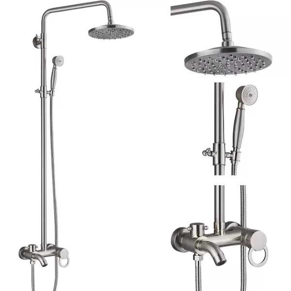 imageBrushed Nickel Shower Set 8Inch Rainfall Shower Head Sinlge handle Shower Faucet Kit with Hand Held Spray High End Luxury