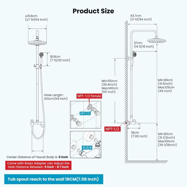 imageBrushed Nickel Shower Set 8Inch Rainfall Shower Head Sinlge handle Shower Faucet Kit with Hand Held Spray High End Luxury