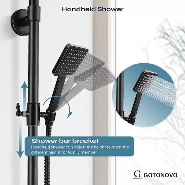 imageExposed Shower Fixture System Set Combo with ABS Handheld Shower Oil Rubbed Bronzed 8 Rain Square Shower Head 2 Double Knobs Handle Dual Function Outdoor Shower Faucet Unit SetNo Tub Spout