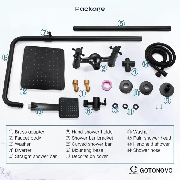 imageExposed Shower Fixture System Set Combo with ABS Handheld Shower Oil Rubbed Bronzed 8 Rain Square Shower Head 2 Double Knobs Handle Dual Function Outdoor Shower Faucet Unit SetNo Tub Spout