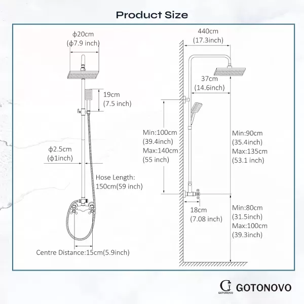 imageExposed Shower Fixture System Set Combo with ABS Handheld Shower Oil Rubbed Bronzed 8 Rain Square Shower Head 2 Double Knobs Handle Dual Function Outdoor Shower Faucet Unit SetNo Tub Spout