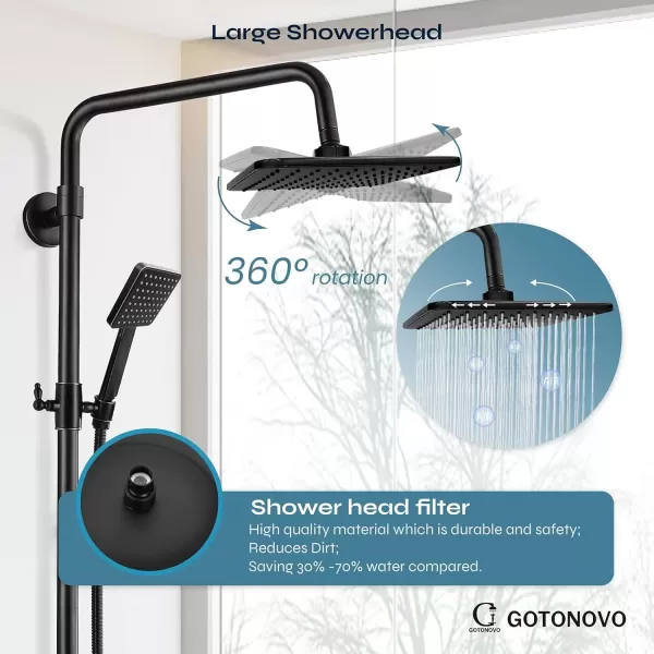imageExposed Shower Fixture System Set Combo with ABS Handheld Shower Oil Rubbed Bronzed 8 Rain Square Shower Head 2 Double Knobs Handle Dual Function Outdoor Shower Faucet Unit SetNo Tub Spout
