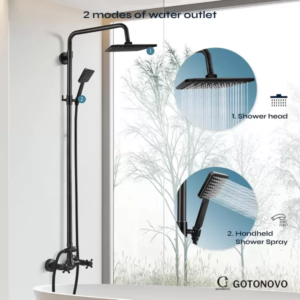 imageExposed Shower Fixture System Set Combo with ABS Handheld Shower Oil Rubbed Bronzed 8 Rain Square Shower Head 2 Double Knobs Handle Dual Function Outdoor Shower Faucet Unit SetNo Tub Spout