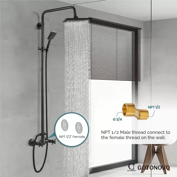 imageExposed Shower Fixture System Set Combo with ABS Handheld Shower Oil Rubbed Bronzed 8 Rain Square Shower Head 2 Double Knobs Handle Dual Function Outdoor Shower Faucet Unit SetNo Tub Spout