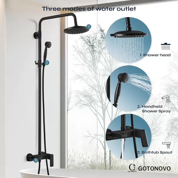 imageMatte Black Exposed Shower System Set 8 Rain Shower Single HandleTriple Function Tub Spout Shower Faucet Fixture Combo Unit SetCircle