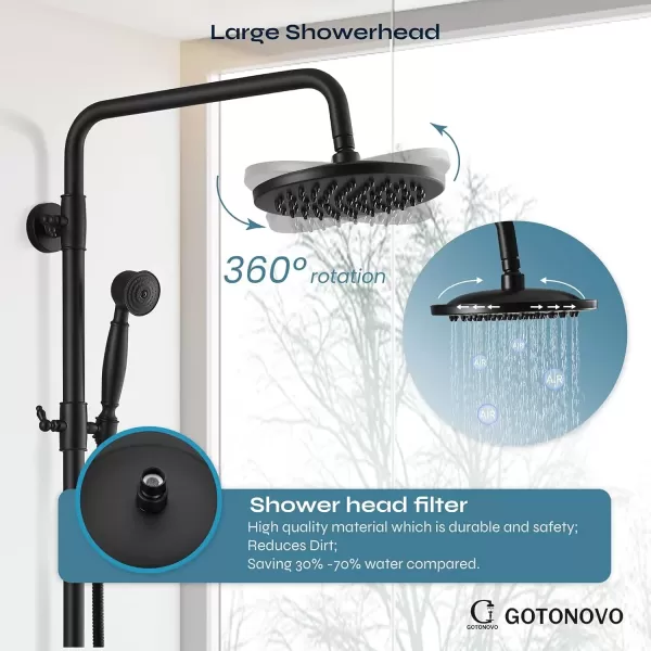 imageMatte Black Exposed Shower System Set 8 Rain Shower Single HandleTriple Function Tub Spout Shower Faucet Fixture Combo Unit SetCircle