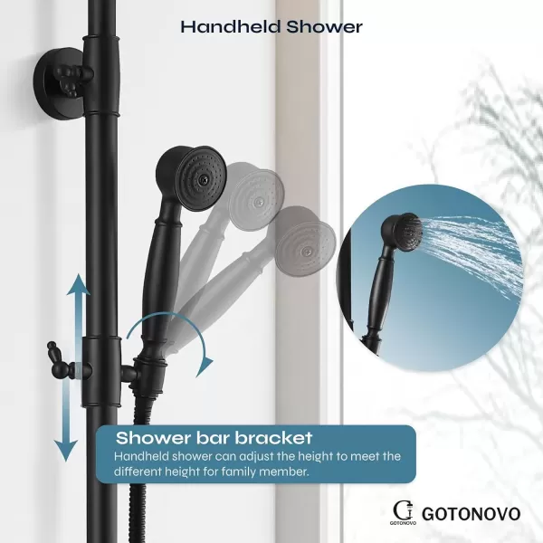 imageMatte Black Exposed Shower System Set 8 Rain Shower Single HandleTriple Function Tub Spout Shower Faucet Fixture Combo Unit SetCircle