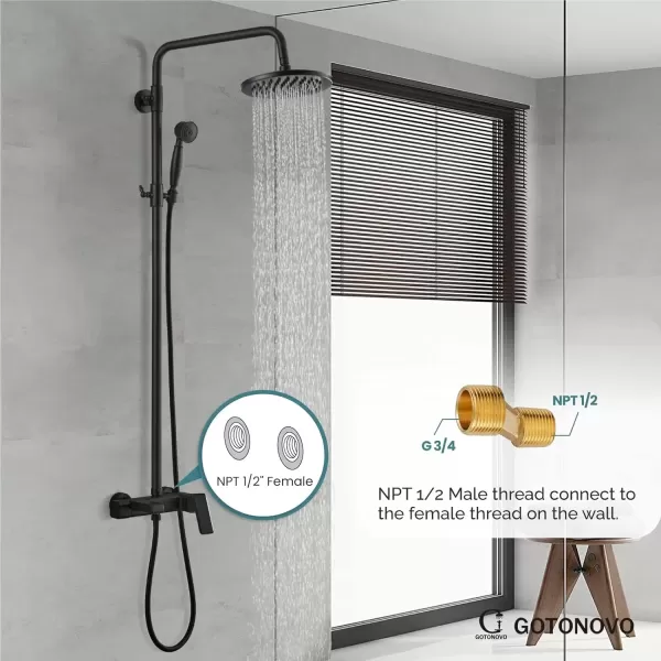 imageMatte Black Exposed Shower System Set 8 Rain Shower Single HandleTriple Function Tub Spout Shower Faucet Fixture Combo Unit SetCircle