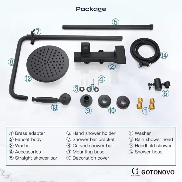 imageMatte Black Exposed Shower System Set 8 Rain Shower Single HandleTriple Function Tub Spout Shower Faucet Fixture Combo Unit SetCircle