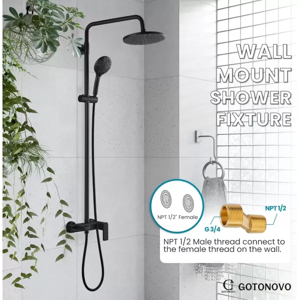 imageMatte Black Exposed Shower System Set 8 Rain Shower Single HandleTriple Function Tub Spout Shower Faucet Fixture Combo Unit SetRound Shower Head