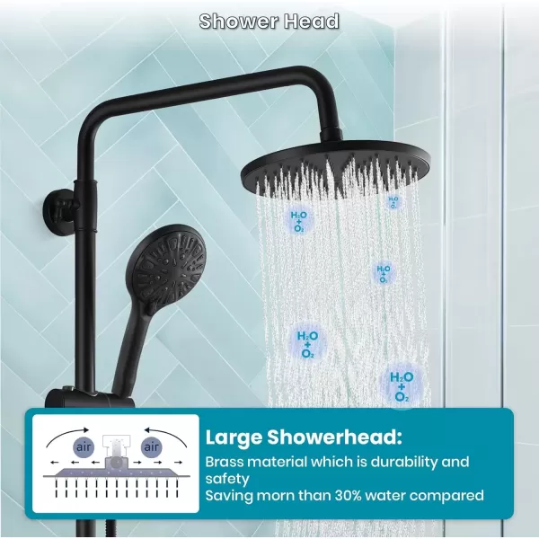 imageMatte Black Exposed Shower System Set 8 Rain Shower Single HandleTriple Function Tub Spout Shower Faucet Fixture Combo Unit SetRound Shower Head