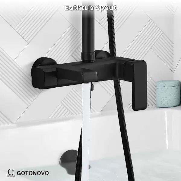 imageMatte Black Exposed Shower System Set 8 Rain Shower Single HandleTriple Function Tub Spout Shower Faucet Fixture Combo Unit SetRound Shower Head