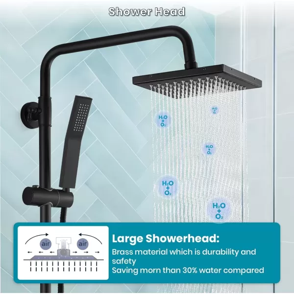 imageMatte Black Exposed Shower System Set 8 Rain Shower Single HandleTriple Function Tub Spout Shower Faucet Fixture Combo Unit SetSquare