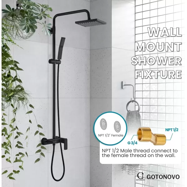 imageMatte Black Exposed Shower System Set 8 Rain Shower Single HandleTriple Function Tub Spout Shower Faucet Fixture Combo Unit SetSquare