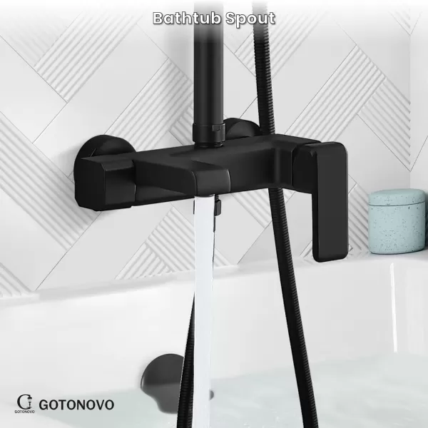 imageMatte Black Exposed Shower System Set 8 Rain Shower Single HandleTriple Function Tub Spout Shower Faucet Fixture Combo Unit SetSquare