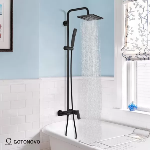 imageMatte Black Exposed Shower System Set 8 Rain Shower Single HandleTriple Function Tub Spout Shower Faucet Fixture Combo Unit SetSquare