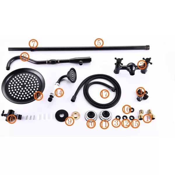 imageOil Rubbed Bronze Exposed Shower System Fixture Set Complete 8 Rain Shower 2 Double Knobs Handle Dual Function Shower Faucet Combo Unit Set 12 Inch Extension