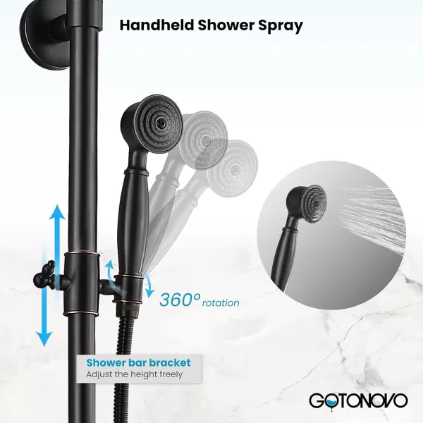 imageOil Rubbed Bronze Shower Set 8Inch Rainfall Shower Head Sinlge handle Shower Faucet Kit with Hand Held Spray High End Luxury