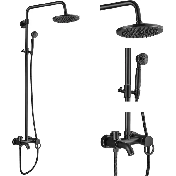 imageOil Rubbed Bronze Shower Set 8Inch Rainfall Shower Head Sinlge handle Shower Faucet Kit with Hand Held Spray High End Luxury