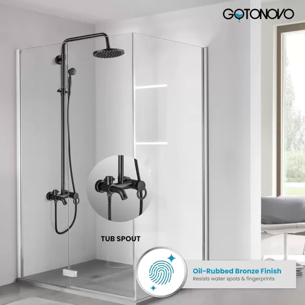imageOil Rubbed Bronze Shower Set 8Inch Rainfall Shower Head Sinlge handle Shower Faucet Kit with Hand Held Spray High End Luxury
