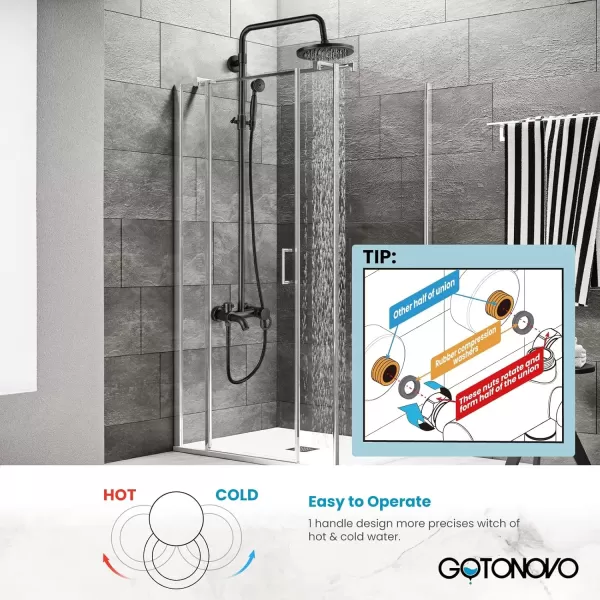 imageOil Rubbed Bronze Shower Set 8Inch Rainfall Shower Head Sinlge handle Shower Faucet Kit with Hand Held Spray High End Luxury