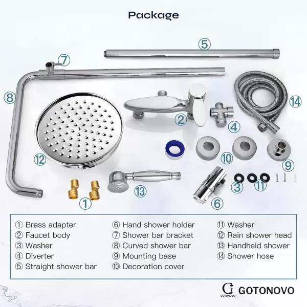 imagePolish Chrome Shower Fixture System Shower Faucet Set 8 Inch Round Rainfall Shower Head Exposed Single Handle Dual Function