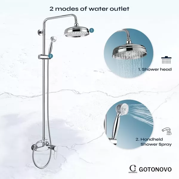 imagePolish Chrome Shower Fixture System Shower Faucet Set 8 Inch Round Rainfall Shower Head Exposed Single Handle Dual Function